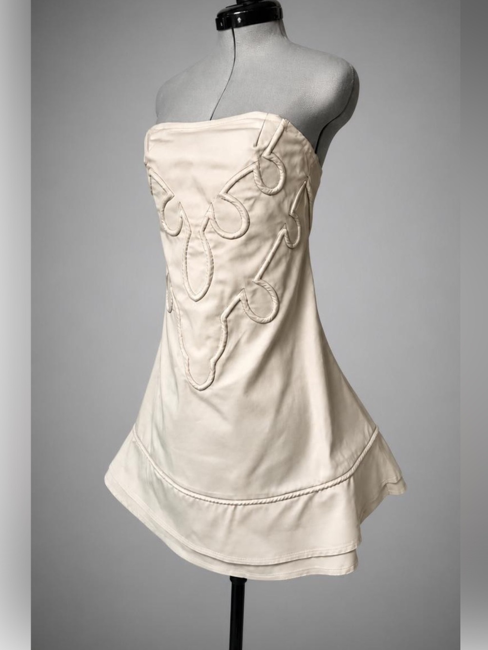 Liu Jo Strapless Cotton Mini Dress Embroidered, ruffle hem, beige, IT40(4), EUC